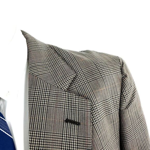 Jos A Bank Wool 2 Button Sport Coat 40R Beige Plaid Windowpane Unconstructed Sho - Picture 2 of 11